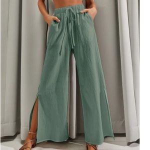 Shein Green Split Hem Wide Leg Pants